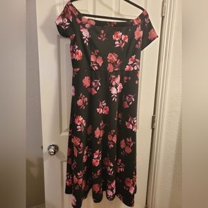 Torrid floral dress black purple pink off shoulder midi size 12